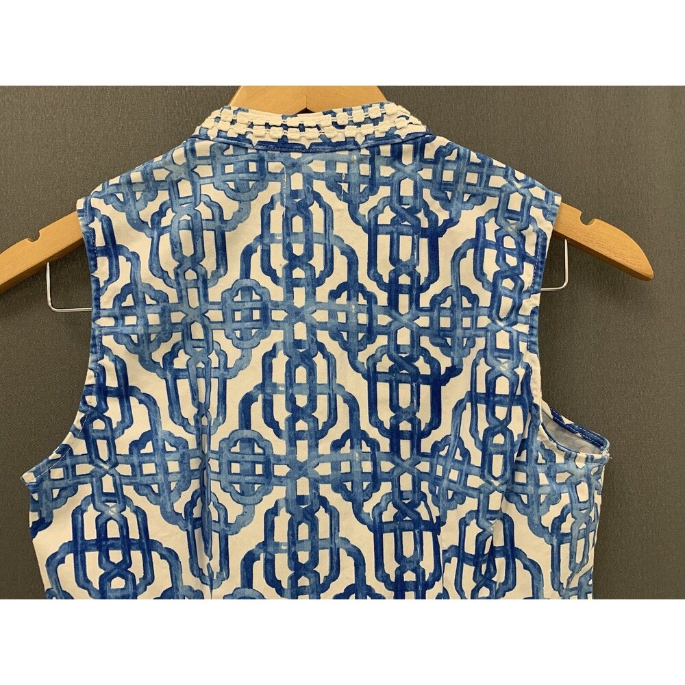Mud Pie Kate Cotton Crochet Shift Dress Sz S Blue White Painterly Lattice Resort - Picture 11 of 15